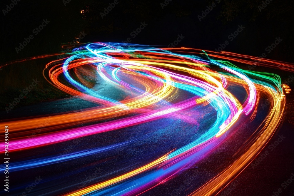 Vibrant Colorful Light Trails at Night Vibrant Colorful Light Trails at Night