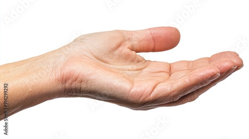 A close-up of an open hand, palm facing upward, ideal for concepts of offering, giving, or requesting assistance.