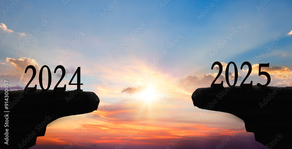 New Year's Eve 2025 on the mountain at sunset concept.
New Year's Eve 2025 on the mountain at sunset concept.