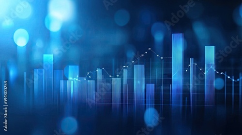 Abstract data visualization with blue tones and glowing graphs representing financial trends and analytics in a modern design.