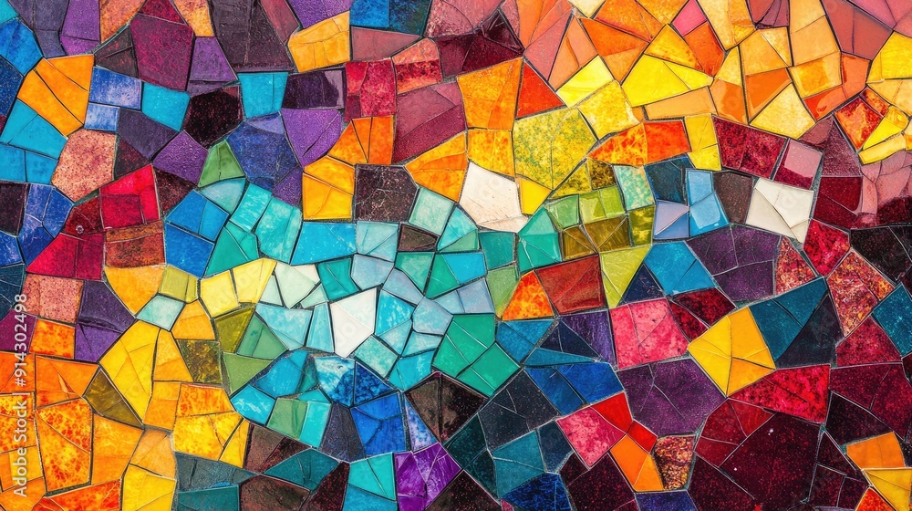 Colorful mosaic tile pattern with intricate geometric shapes and vibrant hues, perfect for backgrounds and designs Colorful mosaic tile pattern with intricate geometric shapes and vibrant hues, perfect for backgrounds and designs