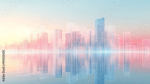 Pastel-toned abstract cityscape showcasing geometric buildings and a minimal urban design Stock Photo with copy space