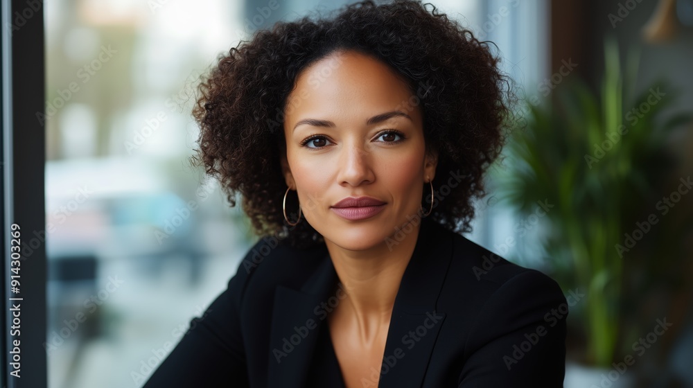 Confident Businesswoman Posing Indoors With Natural Light in Modern Office Setting Confident Businesswoman Posing Indoors With Natural Light in Modern Office Setting