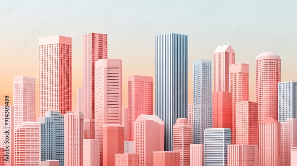 Geometric buildings in a pastel-toned abstract cityscape capturing a minimal urban aesthetic Stock Photo with copy space Geometric buildings in a pastel-toned abstract cityscape capturing a minimal urban aesthetic Stock Photo with copy space