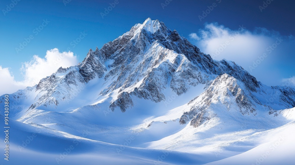 Obraz premium Snow-covered mountain peak under a clear blue sky, high quality