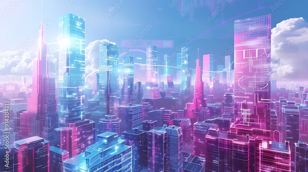 Futuristic Cityscape with Neon Lights and Clouds Futuristic Cityscape with Neon Lights and Clouds