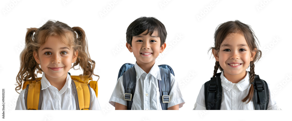 Portrait of children carrying backpacks to school Portrait of children carrying backpacks to school