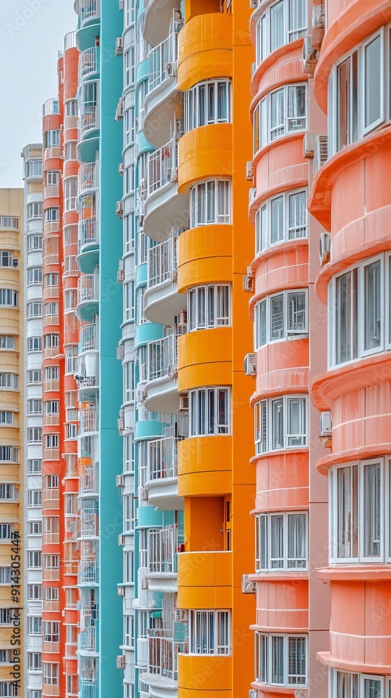 Obraz premium Geometric buildings in an abstract cityscape with pastel hues creating a minimalist urban scene Stock Photo with copy space