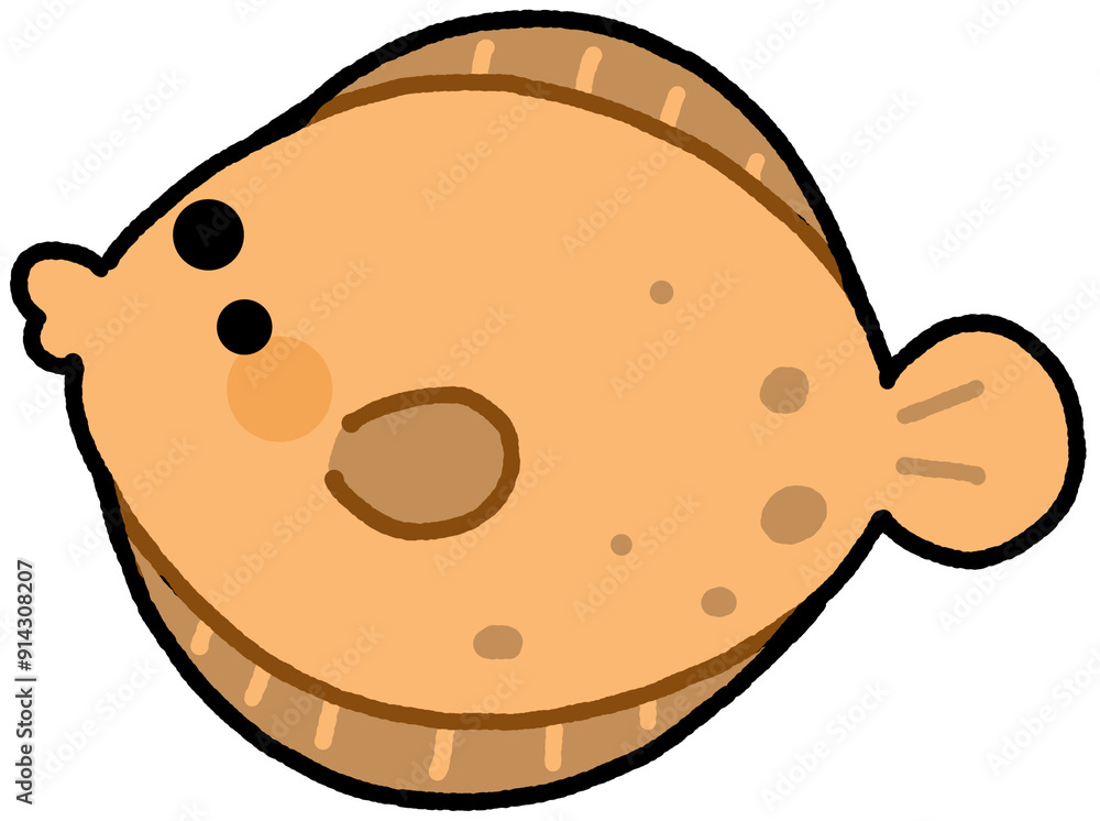 Fototapeta premium Flounder hand-drawn Sea Animals Cute Character Clip Art Doodle Cartoon Transparent Background