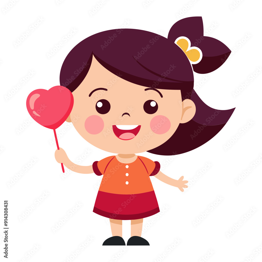 Cute little girl with a lollipop. Cartoon scene of a happy little girl holding a sweet heart-shaped lollipop. Isolated vector illustration. Cute little girl with a lollipop. Cartoon scene of a happy little girl holding a sweet heart-shaped lollipop. Isolated vector illustration.