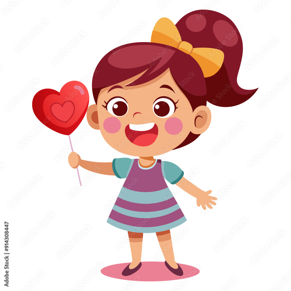 Cute little girl with a lollipop. Cartoon scene of a happy little girl holding a sweet heart-shaped lollipop. Isolated vector illustration. Cute little girl with a lollipop. Cartoon scene of a happy little girl holding a sweet heart-shaped lollipop. Isolated vector illustration.