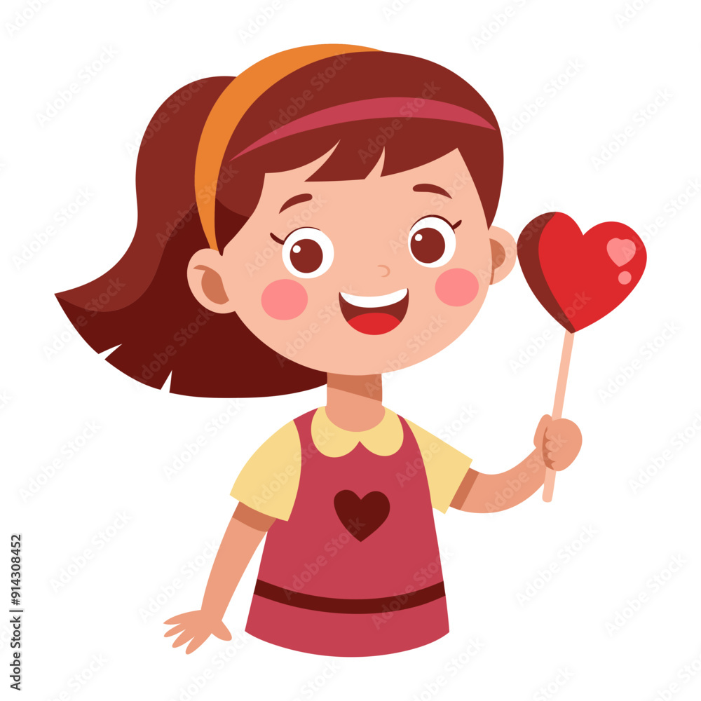 Cute little girl with a lollipop. Cartoon scene of a happy little girl holding a sweet heart-shaped lollipop. Isolated vector illustration. Cute little girl with a lollipop. Cartoon scene of a happy little girl holding a sweet heart-shaped lollipop. Isolated vector illustration.