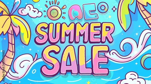 Vibrant summer sale advertisement with fun and lively design elements