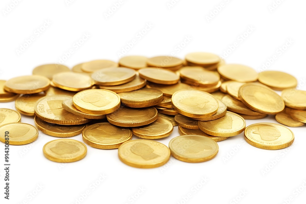 Glittering Gold Coins on a White Background - Illustration of Wealth and Prosperity Glittering Gold Coins on a White Background - Illustration of Wealth and Prosperity