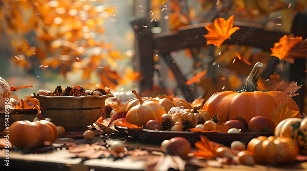 A table is covered with a variety of fall fruits and vegetables A table is covered with a variety of fall fruits and vegetables