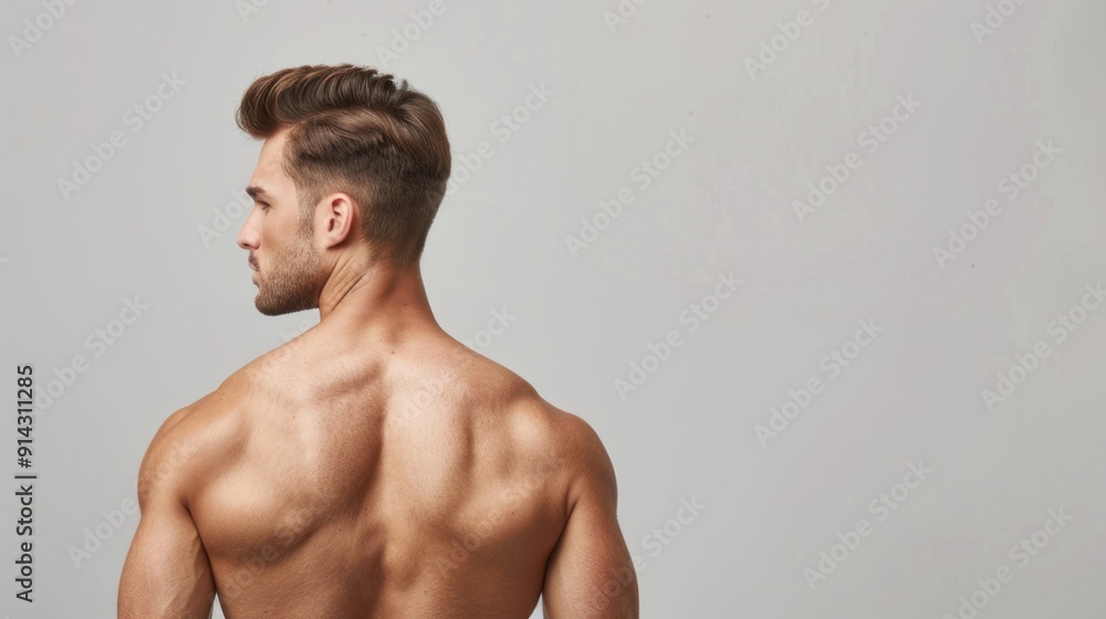 Fototapeta premium A man showcasing his back with smooth, well-maintained skin