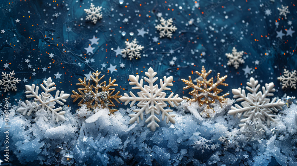 Beautiful perfectly formed snowflakes resting on a bed of other snowflakes. Beautiful perfectly formed snowflakes resting on a bed of other snowflakes.