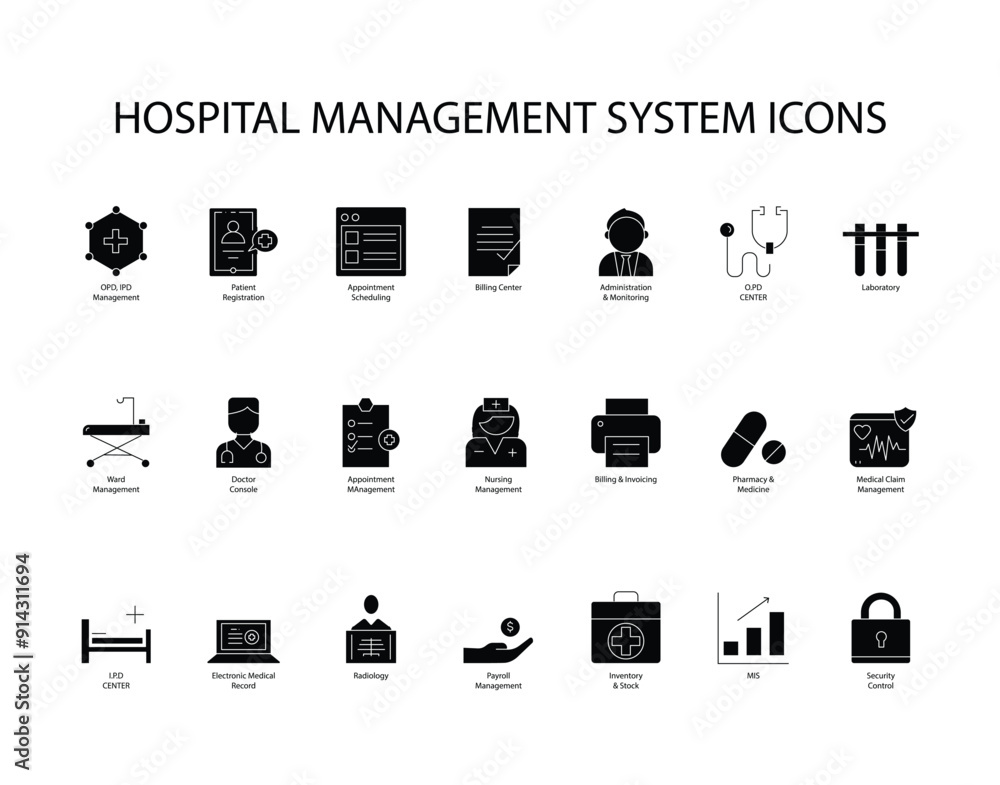 Comprehensive Hospital Management System Icon Set with editable stroke ...