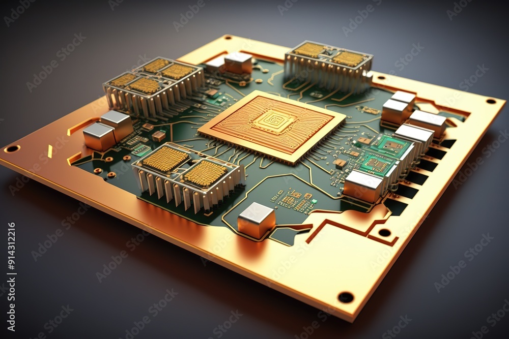 Close-up of a circuit board with multiple microchips. Close-up of a circuit board with multiple microchips.