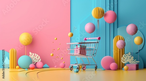 E-commerce innovation, seamless online shopping, 3D illustration, digital retail concept, copy space photo