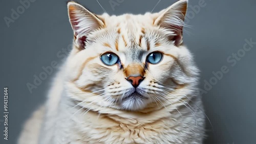 Serene White Cat on Grey Background