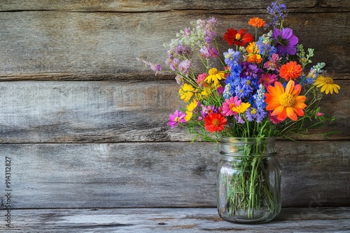 Wallpaper Mural A vibrant bouquet of wildflowers in a rustic mason jar Torontodigital.ca
