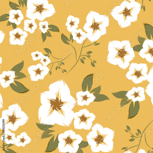 The flowers are arranged in a repetitive and symmetrical manner, creating a harmonious and balanced composition. This makes the pattern ideal for use in textile