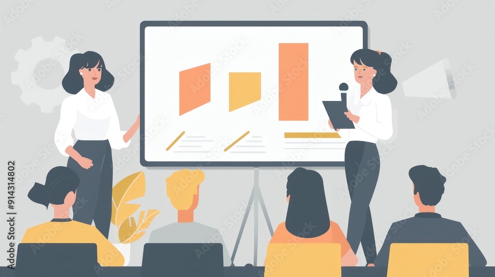 A female leader giving a presentation to her team A female leader giving a presentation to her team