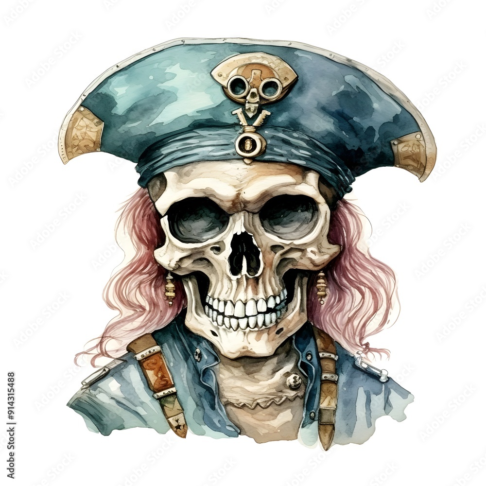 Watercolor of a Skeleton Pirate with an Eye Patch Watercolor of a Skeleton Pirate with an Eye Patch
