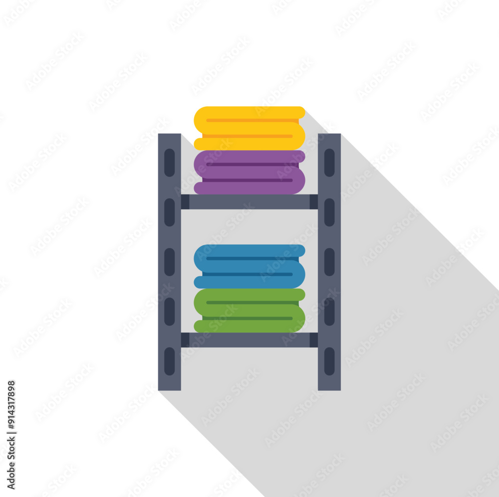 Metal clothes rail with folded clothes on shelves for organizing concept Metal clothes rail with folded clothes on shelves for organizing concept