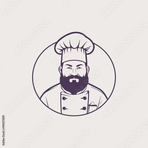 Creative Chef logo or icon stock illustration in cartoon style. Good for restaurant, hotel logo.