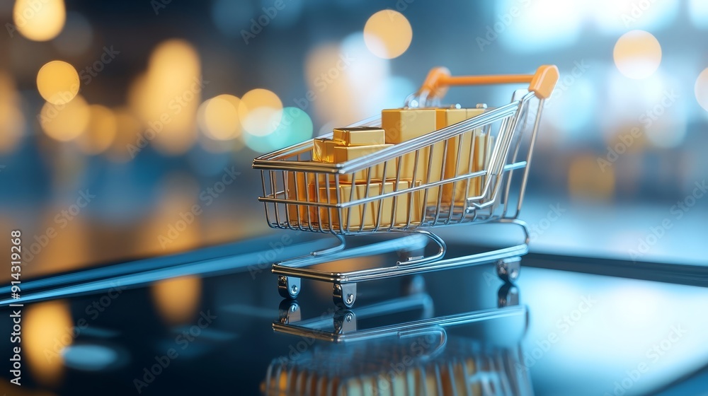 Shopping Cart with Packages on Tablet Shopping Cart with Packages on Tablet