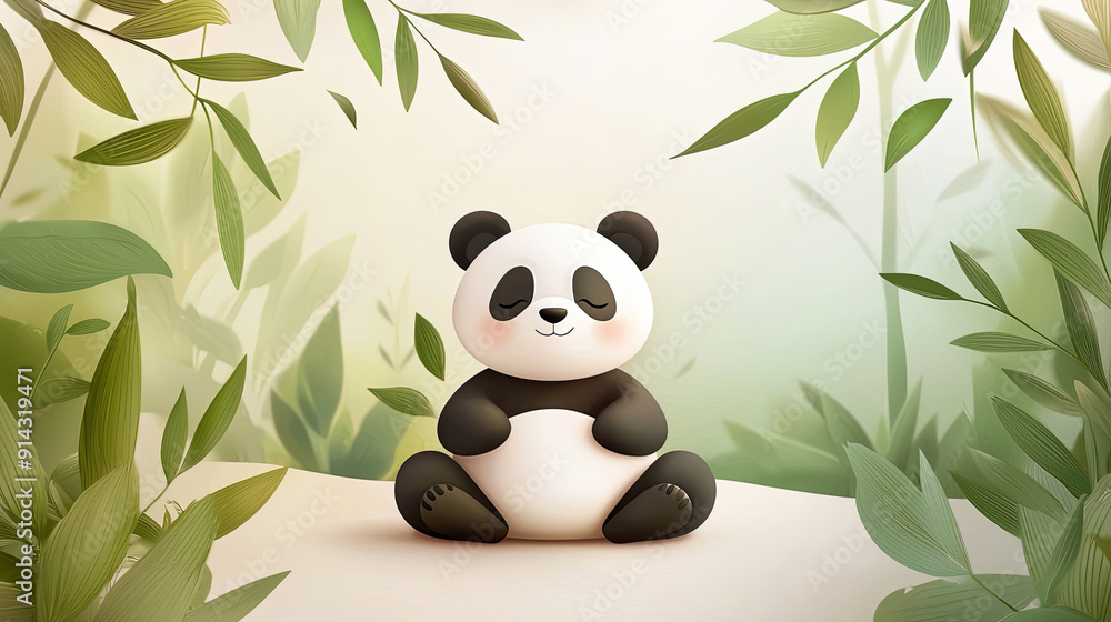 A cute panda in leaves A cute panda in leaves