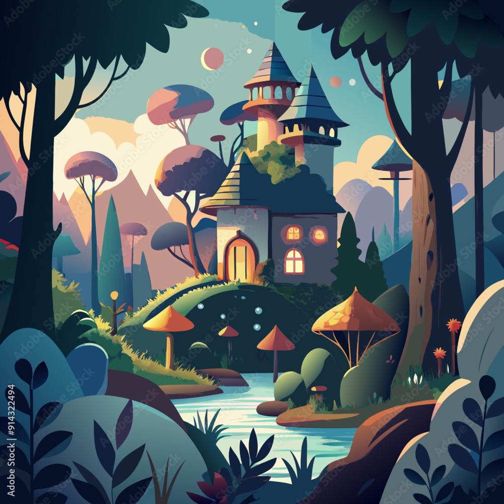  A whimsical forest inhabited by playful spirits illustration