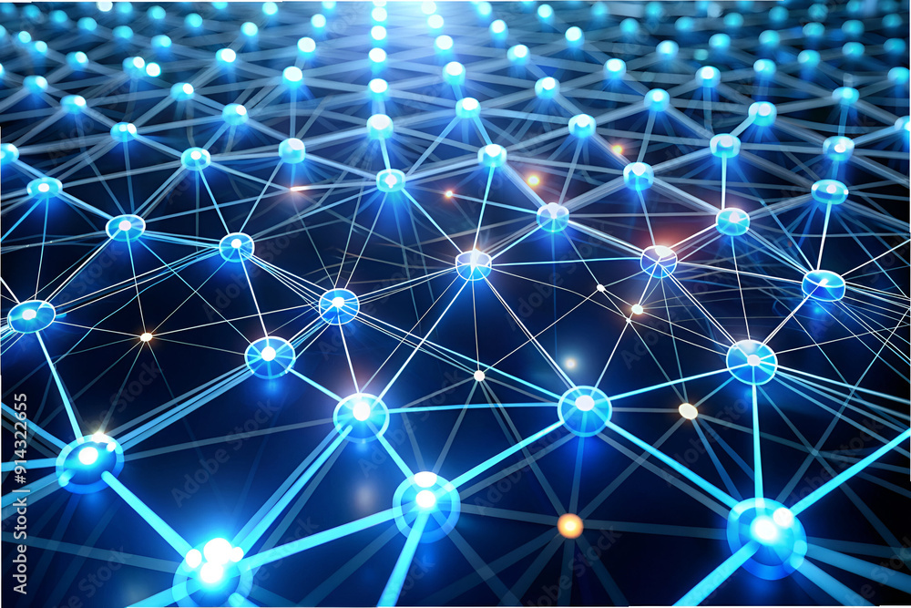 A blue background with many small blue dots that are connected to each other A blue background with many small blue dots that are connected to each other