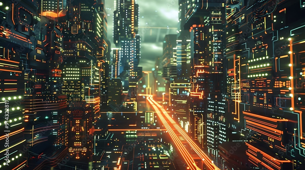 Cyberpunk Cityscape with Glowing Neon Lights Cyberpunk Cityscape with Glowing Neon Lights