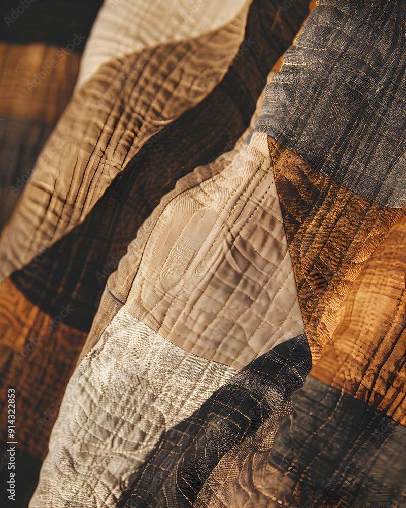 A quilt with a brown and tan pattern A quilt with a brown and tan pattern