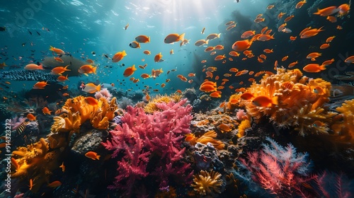 Vibrant Coral Reef Teeming with Diverse Marine Life and Colorful Underwater Ecosystem