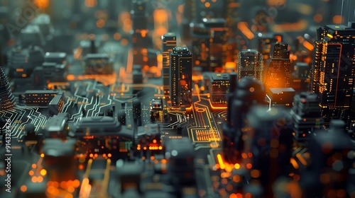 Wallpaper Mural Futuristic Cityscape Built on a Circuit Board Torontodigital.ca