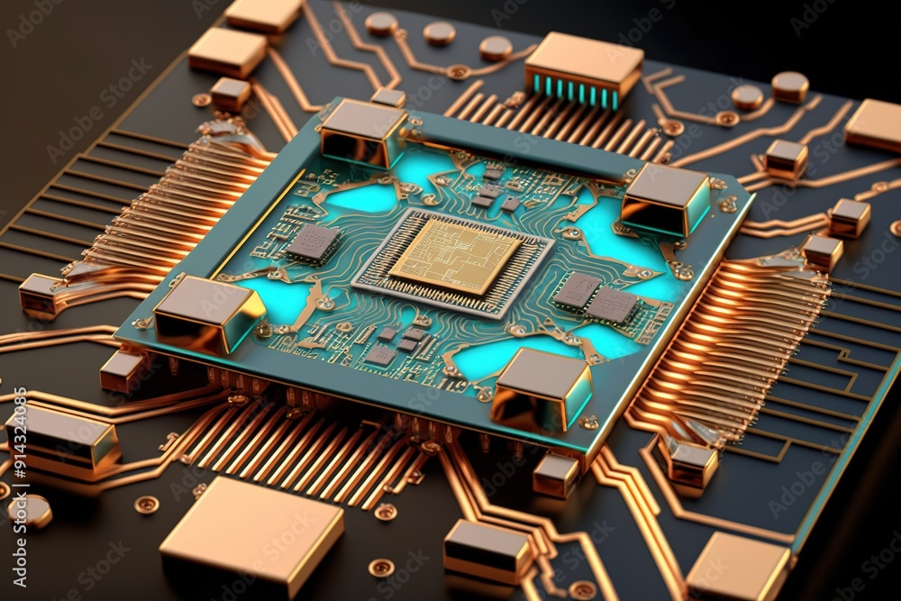 Close-up of a computer chip with gold-plated contacts. Close-up of a computer chip with gold-plated contacts.