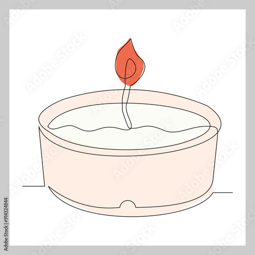 Continuous single line sketch drawing of aromatic therapy romantic burning candle light in glass jar. One line art of beautiful spa candle relaxation vector illustration