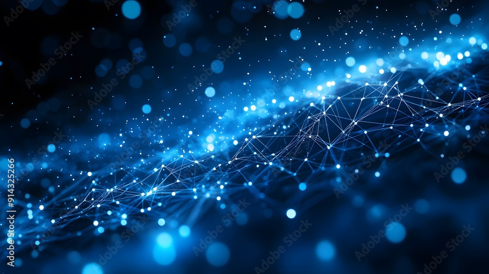Abstract blue futuristic network background depicting connection dots and lines, representing technology and digital communication. Abstract blue futuristic network background depicting connection dots and lines, representing technology and digital communication.