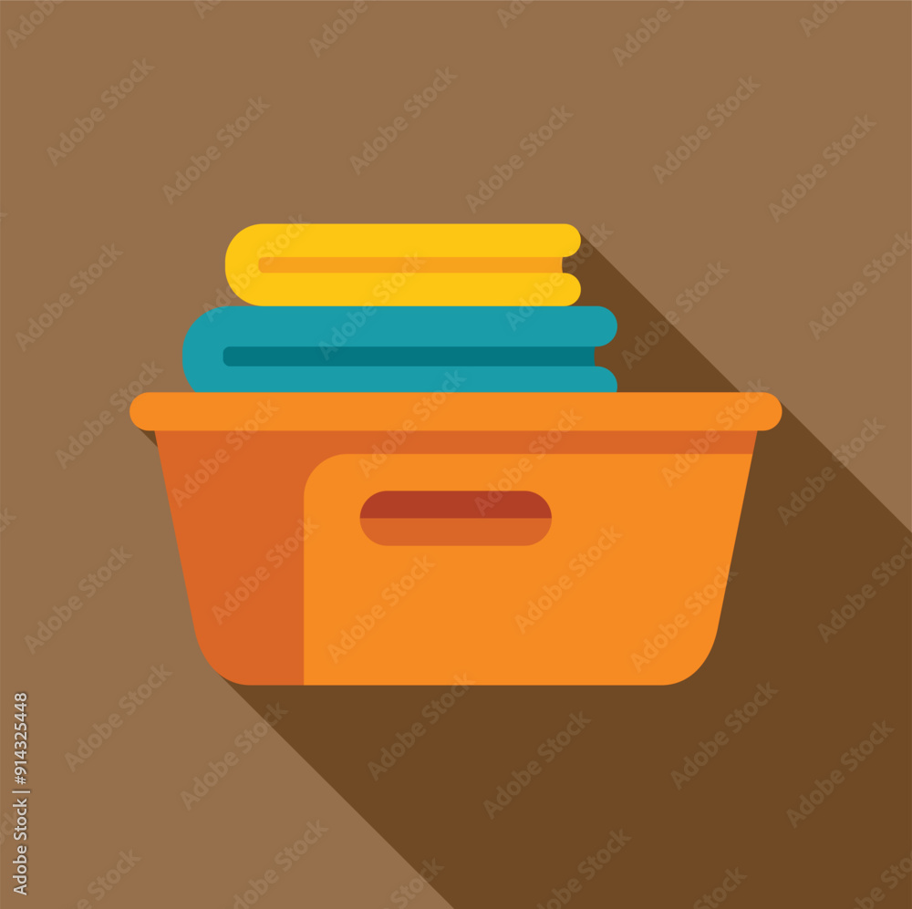 Illustration of a plastic laundry basket full of clean folded clothes, laundry and housework concept Illustration of a plastic laundry basket full of clean folded clothes, laundry and housework concept