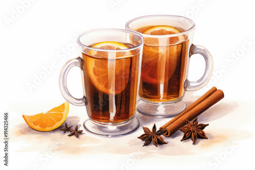 Two glasses of christmas holiday mulled wine or grog with spaces isolated on white background