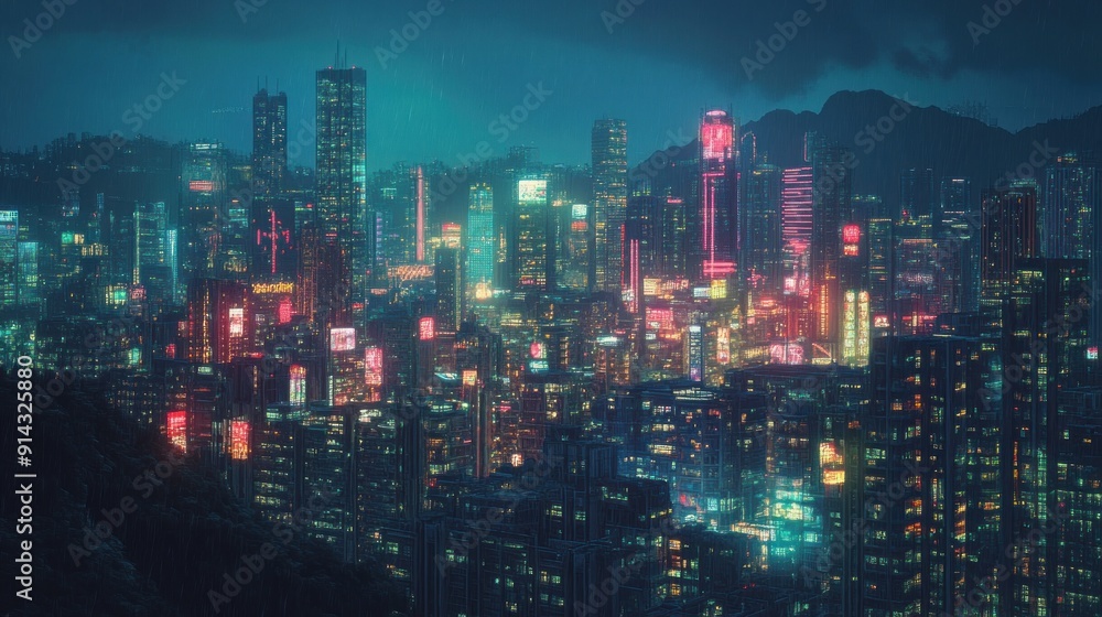 Obraz premium Neon Cityscape at Night