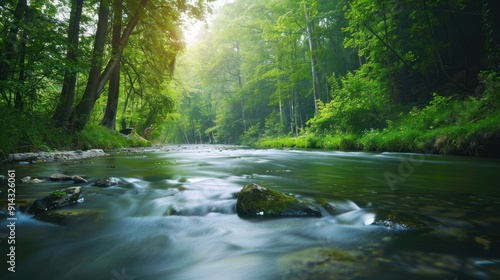 Calm river flowing through a forest.