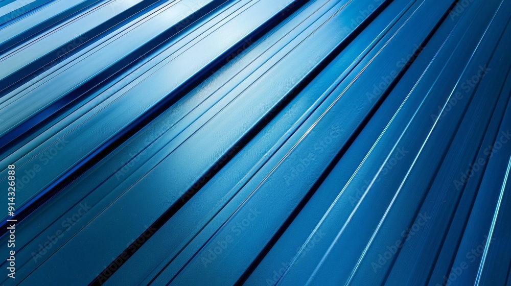 A blue metal roof with a shiny, reflective surface A blue metal roof with a shiny, reflective surface