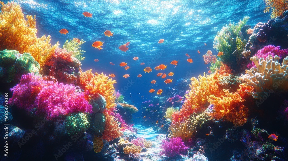 Fototapeta premium Vibrant coral reef with diverse marine life, high quality