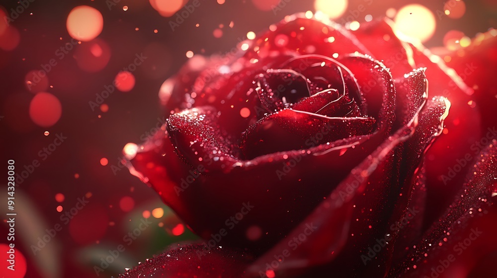 A Close-Up of a Red Rose with Sparkling Dew Drops A Close-Up of a Red Rose with Sparkling Dew Drops