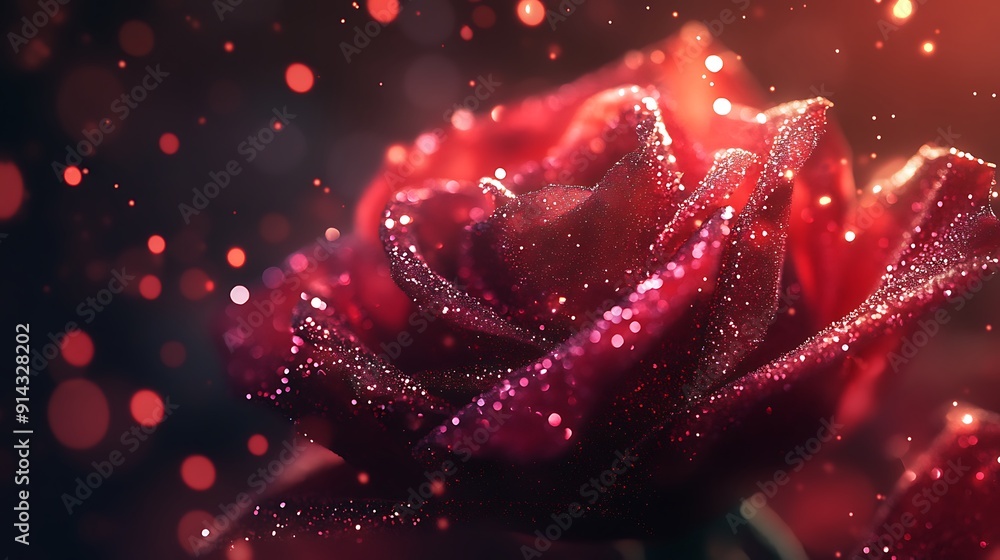 A Close-Up of a Red Rose Covered in Glitter and Dewdrops A Close-Up of a Red Rose Covered in Glitter and Dewdrops